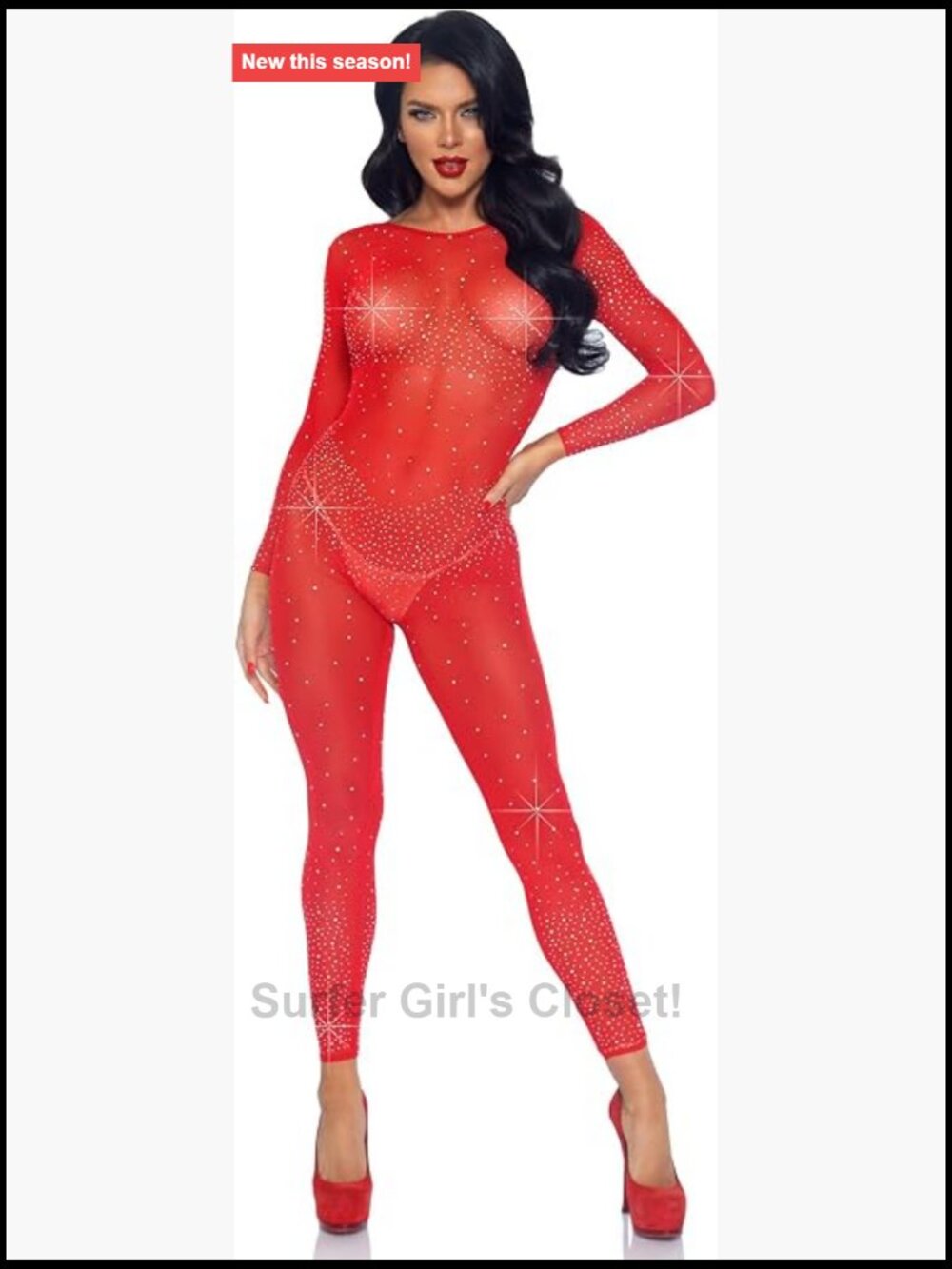 Sheer Rhinestone Catsuit Bodysuit Jumpsuit Halloween Costume